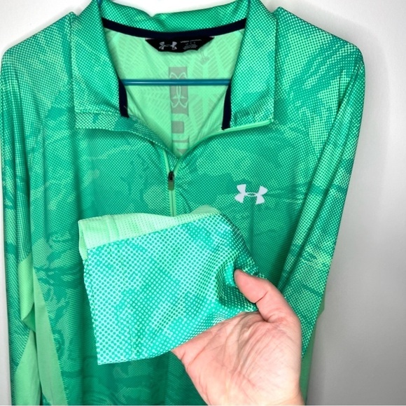 Under Armour Green Patterned Pullover 1/4 Zip Long Sleeve Athletic Top Large - Picture 4 of 12